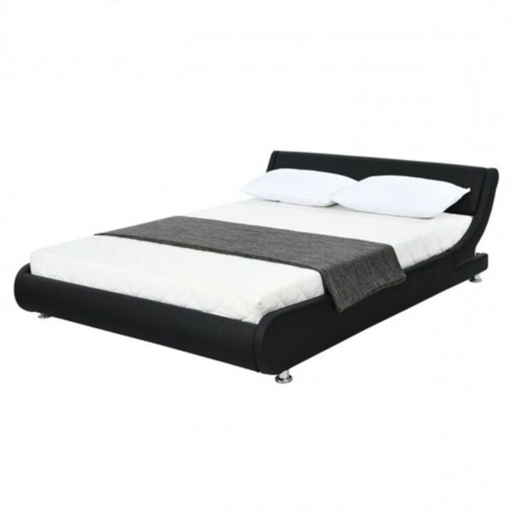 Modern Faux Leather Upholstered Platform Bed Frame with Padded Headboard