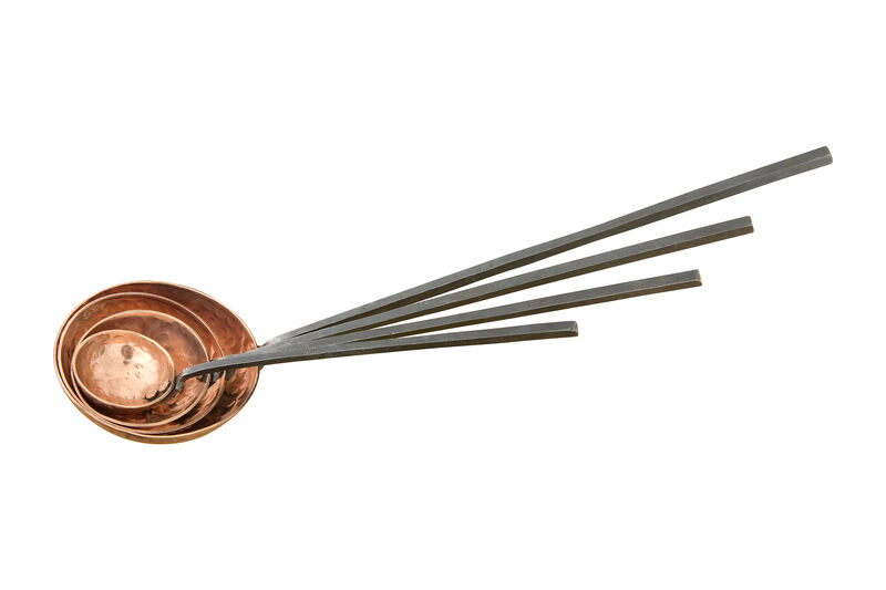 Farmhouse Textured Copper Ladles with Metal Handles, Set of 4 Sizes in Drawstring Bag image number 0
