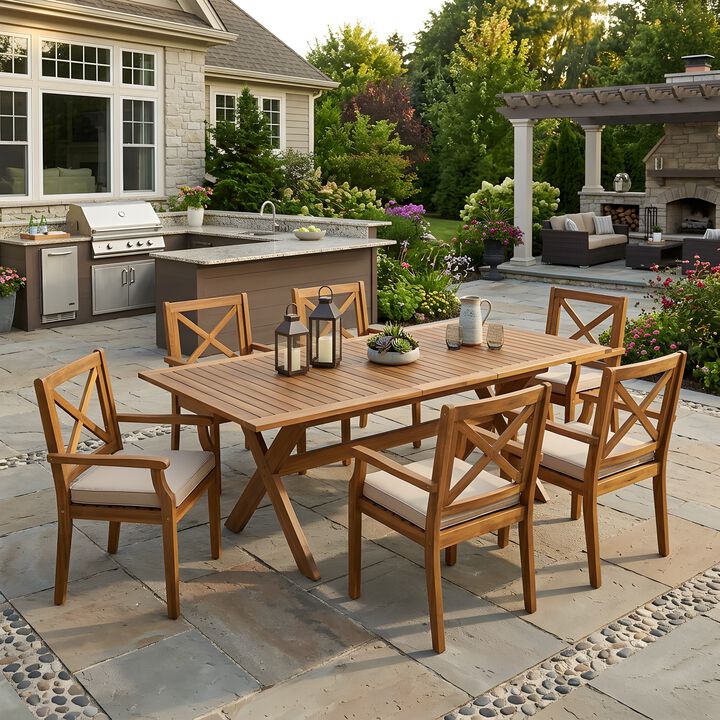 Pemkle 7 Pieces Acacia Wood Outdoor Dining Set