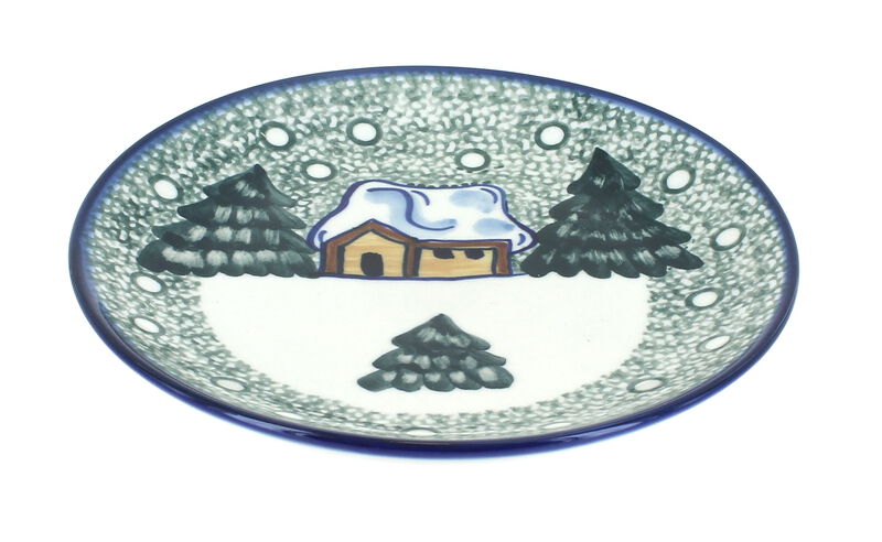 Blue Rose Polish Pottery Winter Forest Dessert Plate