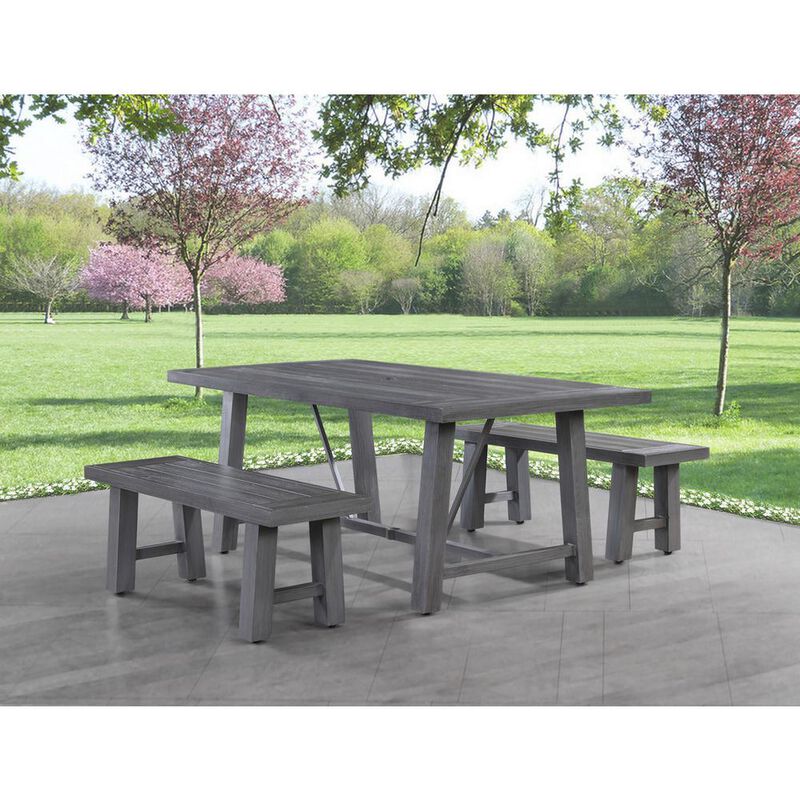 3-piece outdoor picnic dining set in Grey (1 table + 2 bench)