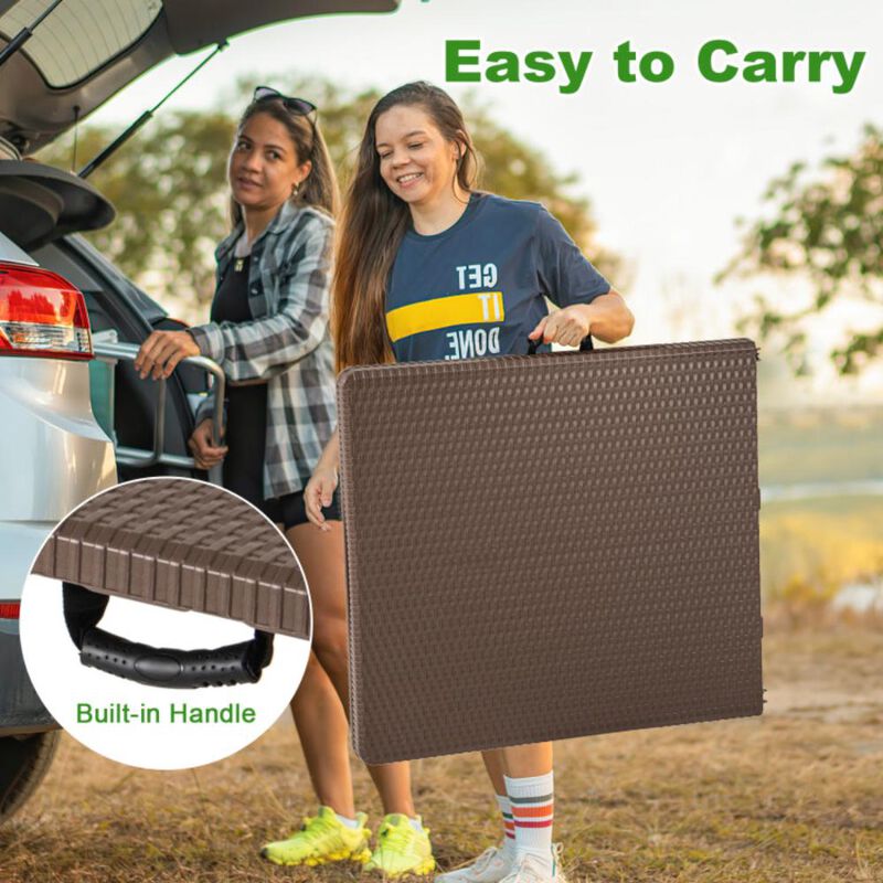 Hivvago 5FT Folding Picnic Table with Rattan Grain HDPE Tabletop and Sturdy Metal Fame