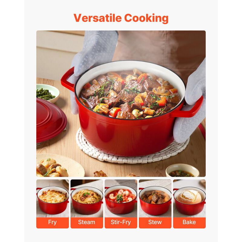 Enameled Cast Iron Dutch Oven with Lid, 6 Quart Cooking Pot for Roasting, Braising & Bread-Red image number 3