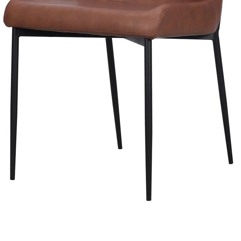 Woxy Set of 2 Dining Chair Cognac Brown Faux Leather, Black Metal Legs