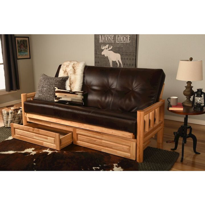 Lodge Frame-Natural Finish-Oregon Trail Java Mattress-Storage Drawers