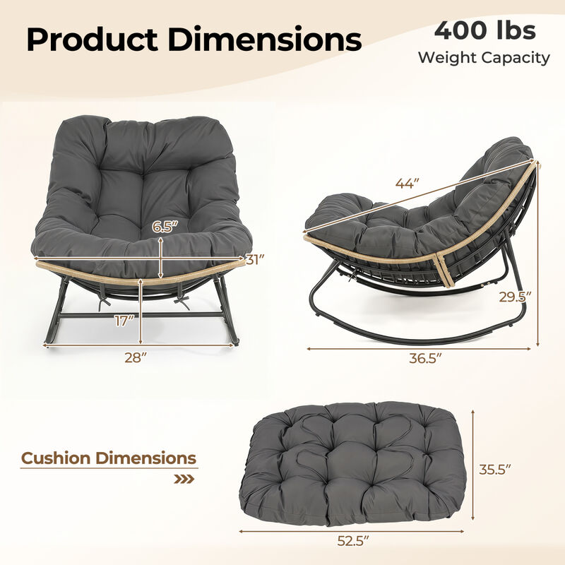 Patio Papasan Rocking Chair with Grey Thick Cushion for Outdoor Comfort image number 3