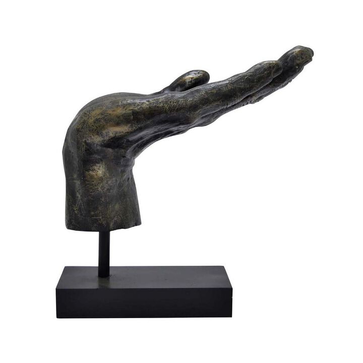 Lizzy Tabletop Decorative Hand Sculpture, Black, Bronze Resin 14 Inch - Benzara