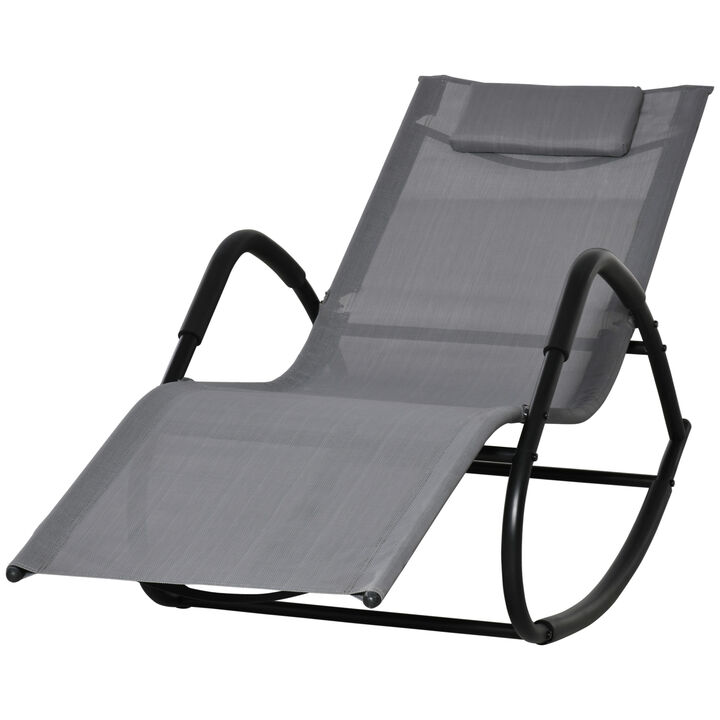Outsunny Rocking Chair, Zero Gravity Patio Chaise Sun Lounger, Outdoor Rocker, UV Water Resistant, Pillow for Sunbathing, Lawn, Garden or Pool, Grey