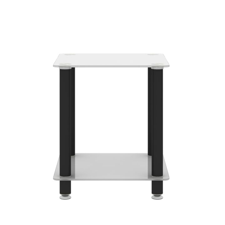 1-Piece White+Black Side Table, 2-Tier Space End Table, Modern Night Stand, Sofa table, Side Table with Storage Shelve