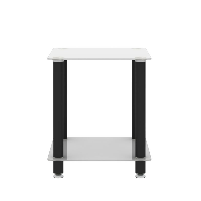 1-Piece White+Black Side Table , 2-Tier Space End Table ,Modern Night Stand, Sofa table, Side Table with Storage Shelve