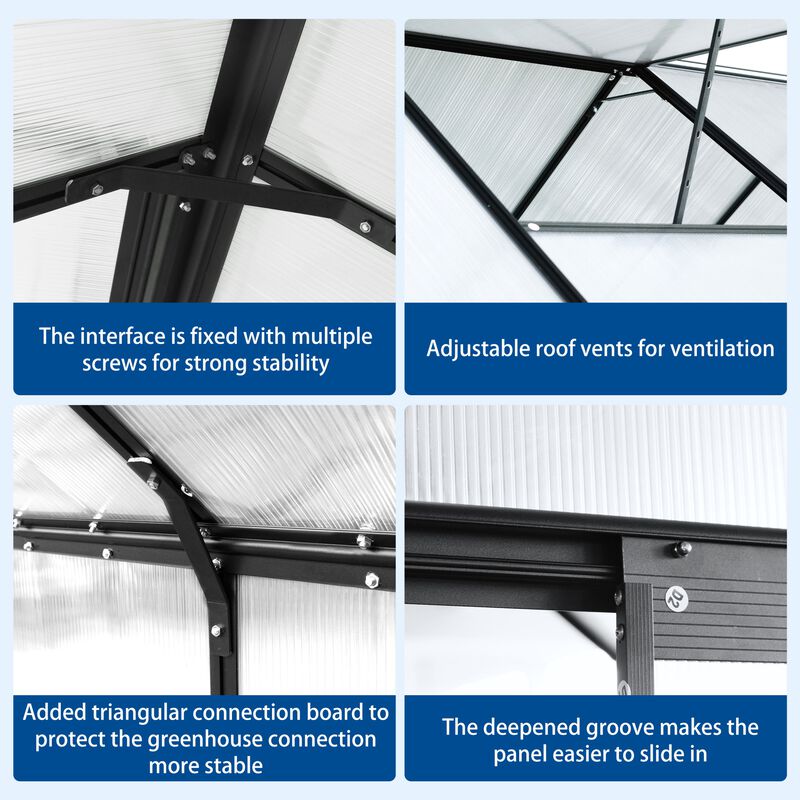 6x12 FT Polycarbonate Greenhouse Raised Base and Anchor Aluminum Heavy Duty Walk-in Greenhouses image number 5