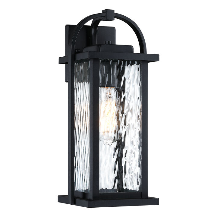 15.25 in. 1-Light Black Outdoor Wall Lantern with Clear Water Glass Shade