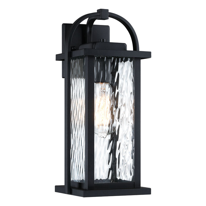 15.25 in. 1-Light Black Outdoor Wall Lantern with Clear Water Glass Shade image number 0