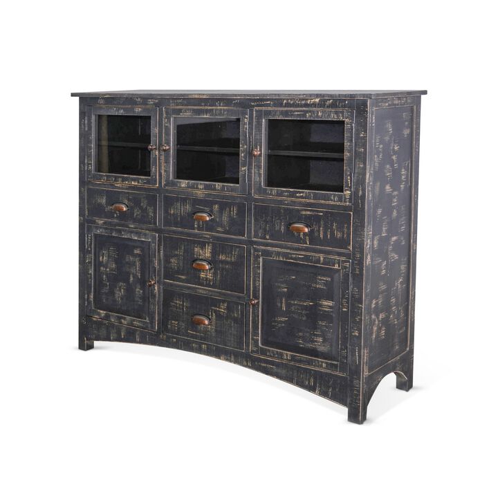 Rena Sideboard Buffet Console, 4 Doors, 5 Drawers, 59 Inch Black Wood - Benzara