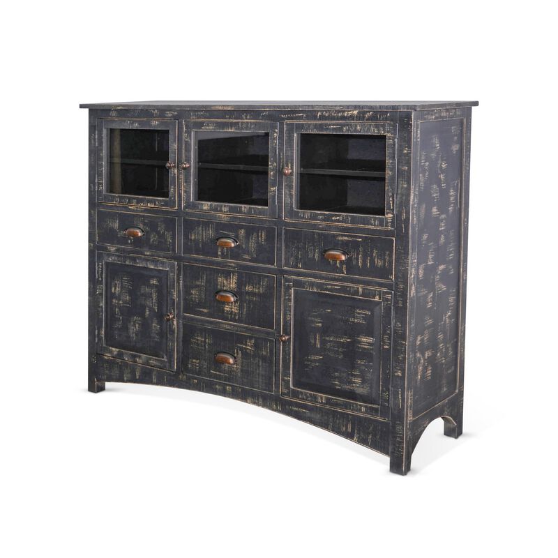 Rena Sideboard Buffet Console, 4 Doors, 5 Drawers, 59 Inch Black Wood - Benzara