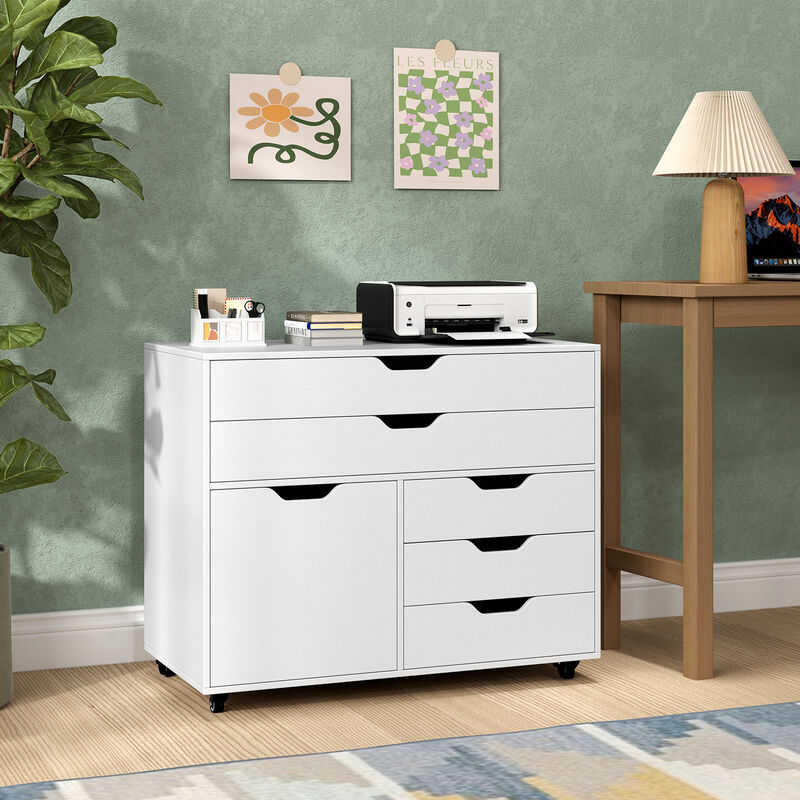 Modern Vertical 5-Drawer Mobile Chest with Door and 5 Casters for Flexible and Efficient Storage