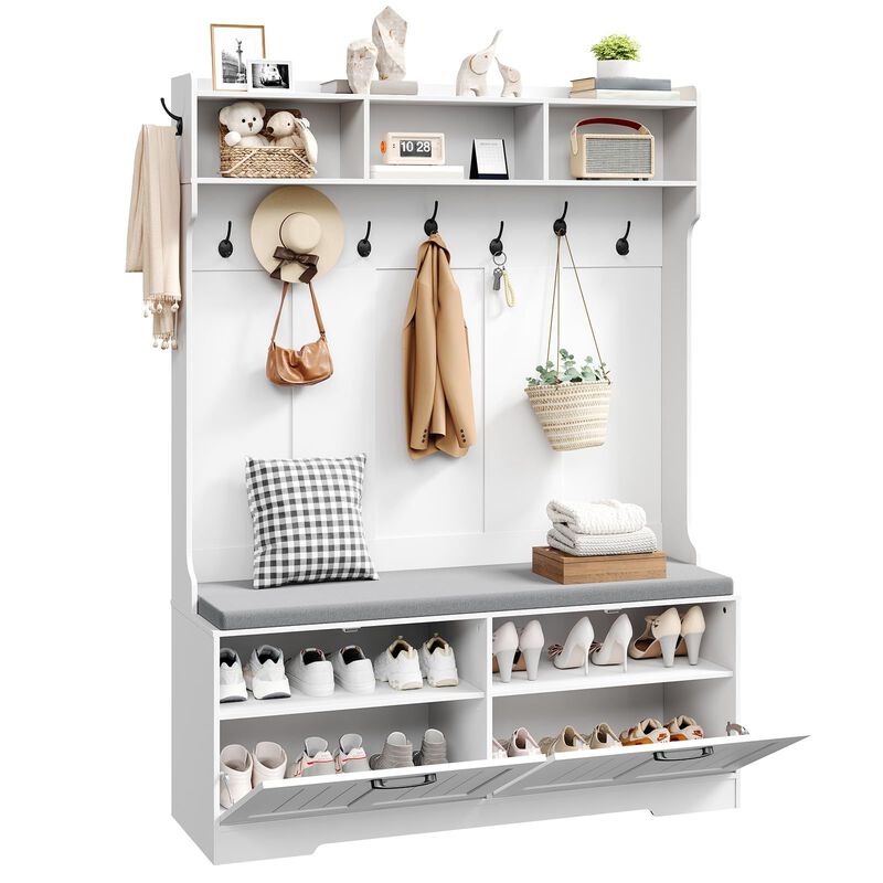Entryway Hall Tree with Bench, Coat Rack and Shoe Cabinet Storage Organizer image number 3