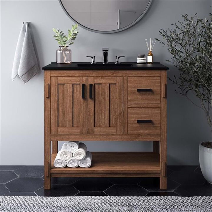 Modway EEI-6535-WAL-BLK Ashlyn 36&rdquo; Wood Bathroom Vanity, Walnut Black