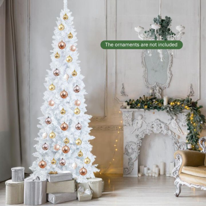 Hivvago Pre-Lit Hinged Pencil Christmas Tree White with LED Lights and 8 Flash Modes
