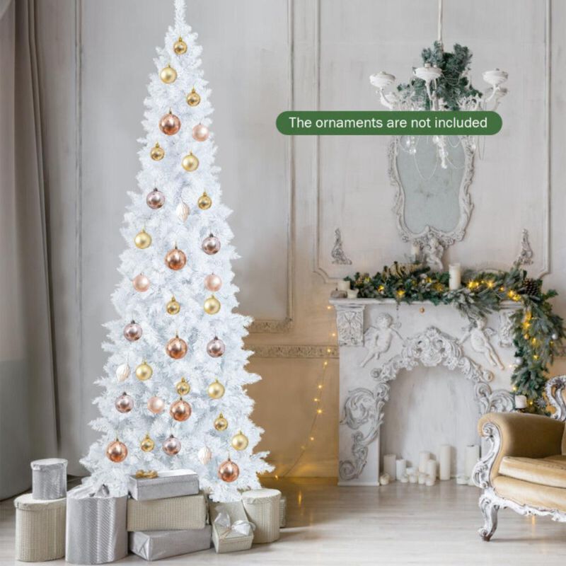 Hivvago Pre-Lit Hinged Pencil Christmas Tree White with LED Lights and 8 Flash Modes