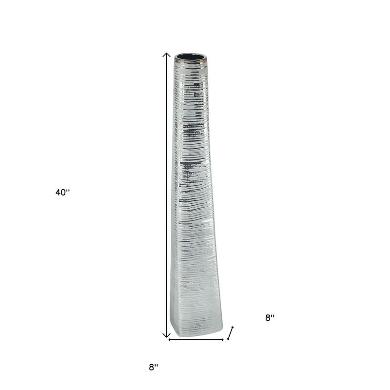 HomeRoots 40" Silver Striped Tapered Ceramic Floor Vase image number 3