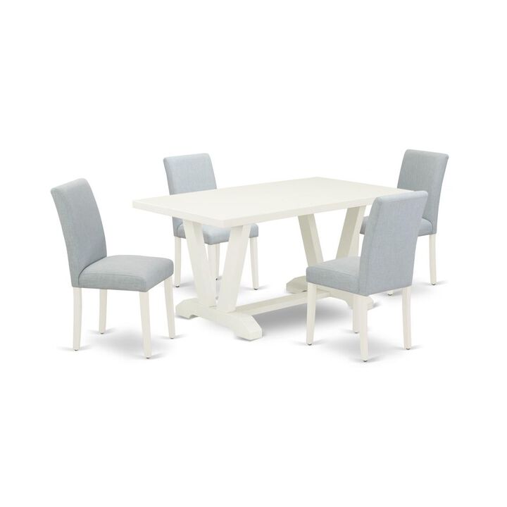 East West Furniture 5-Piece Dining Set Includes 4 Dining Room Chairs with Upholstered Seat and High Back and a Rectangular Dining Table - Linen White Finish