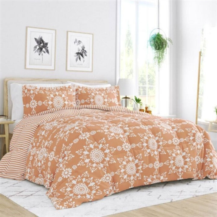 2 Piece Reversible Daisy Medallion Striped Comforter Set