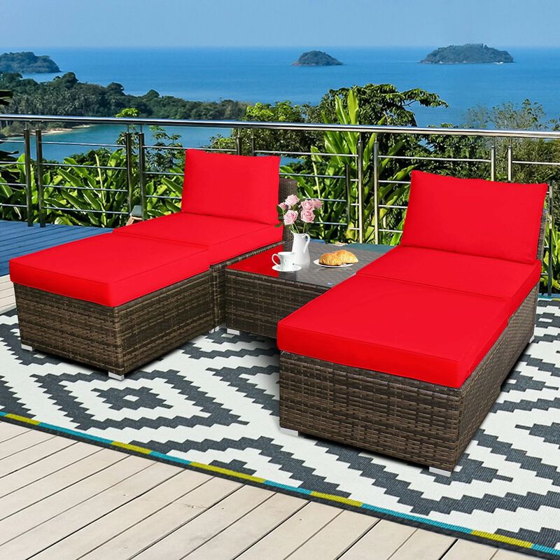 Mondawe 5 Pieces Wicker Lounge Chair Set with Washable Zippered Cushions