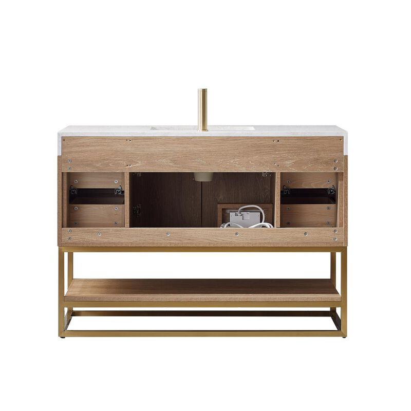 Vinnova Design 48 Single Vanity with White Grain Stone Countertop Without Mirror