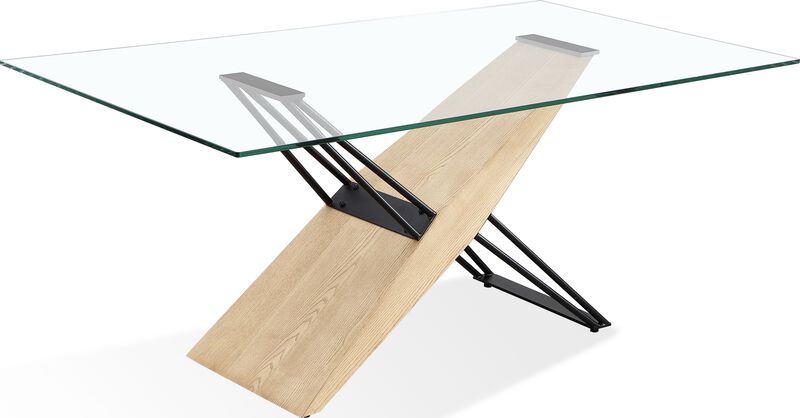 Aere Glass, Wood and Metal Rectangular Dining Table in Natural Ash and Black
