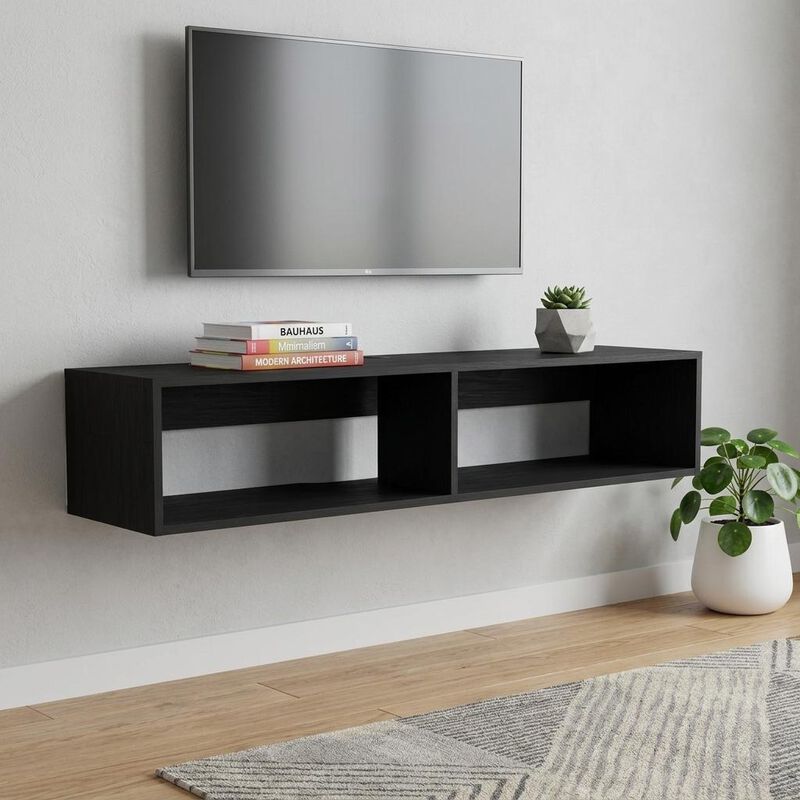 HomeRoots 48" Black Floating Mount Entertainment Center image number 1