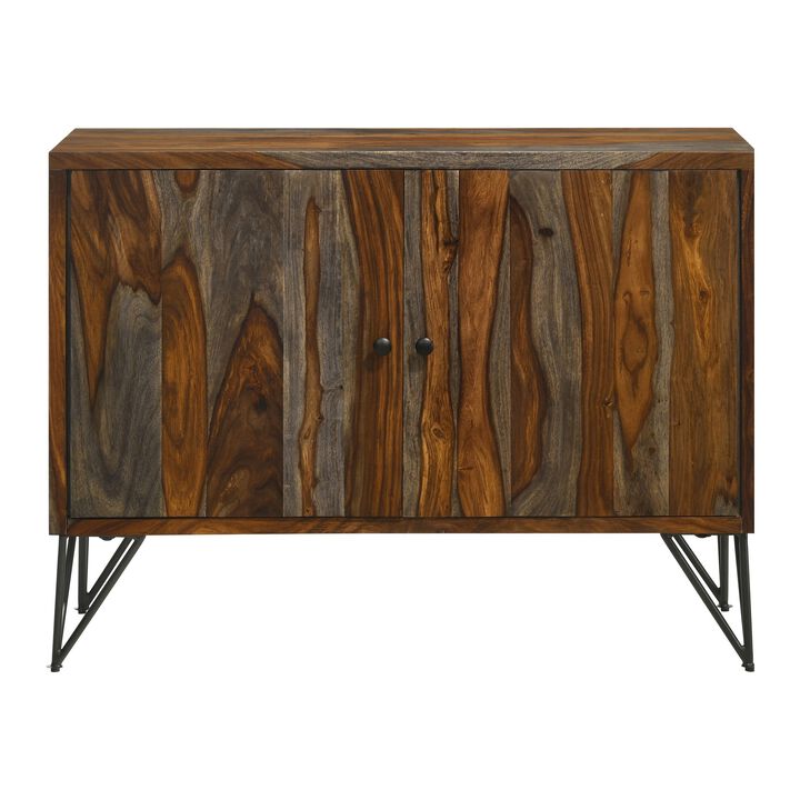 40 Inch Rustic Sideboard Cabinet Console, 2 Doors, Brown and Smooth Gray-Benzara