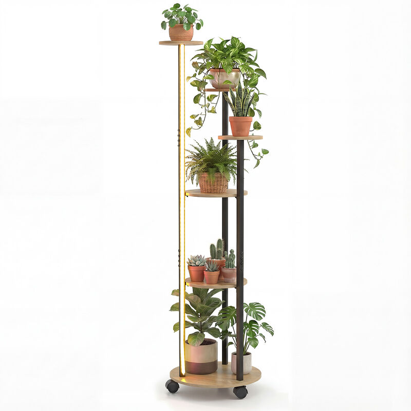 Tall 6-Tier Plant Stand with RGB Lighting and Rolling Wheels for Indoor Plants image number 3