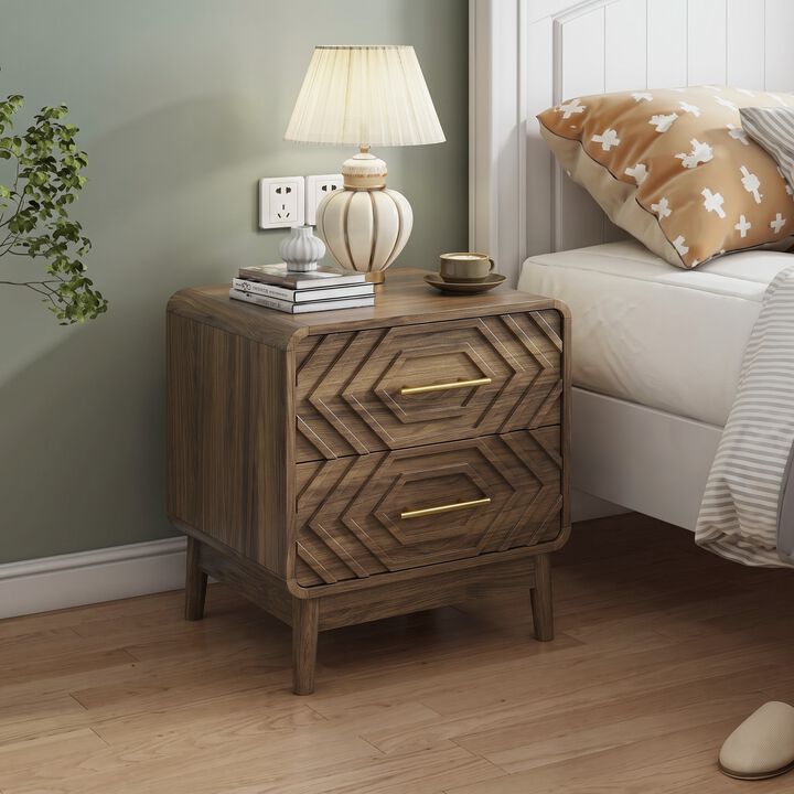 Donsma Mid‑Century Modern 2‑Drawer Nightstand