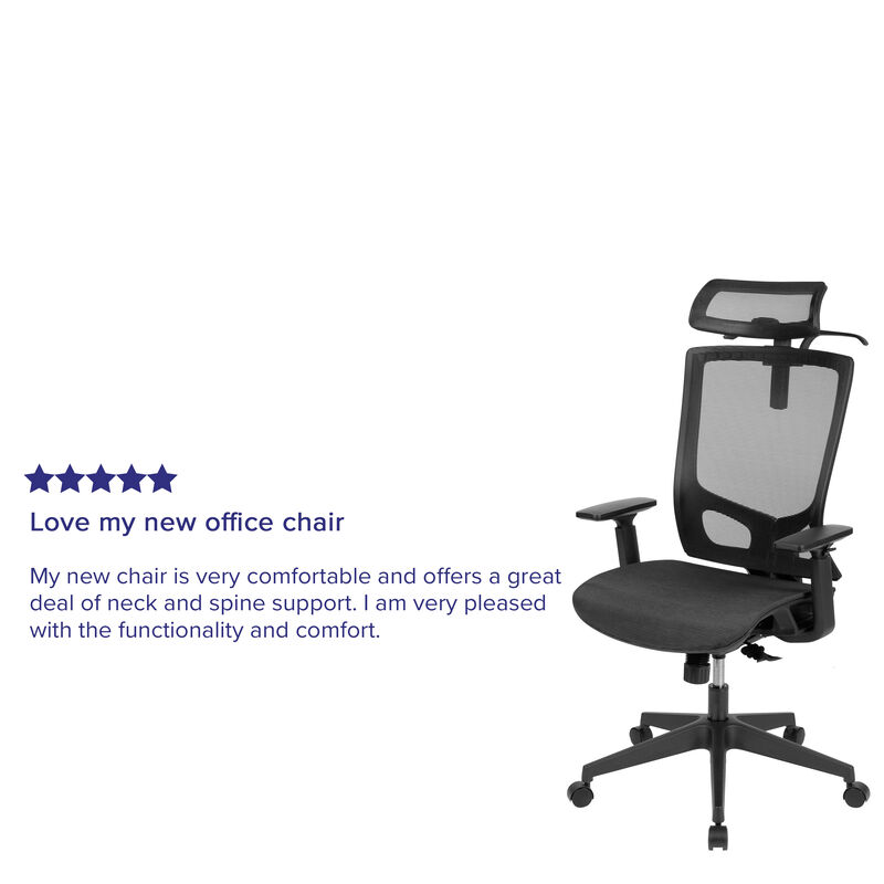 Layla Ergonomic Mesh Office Chair with Synchro-Tilt, Pivot Adjustable Headrest, Lumbar Support, Coat Hanger and Adjustable Arms in Black image number 2