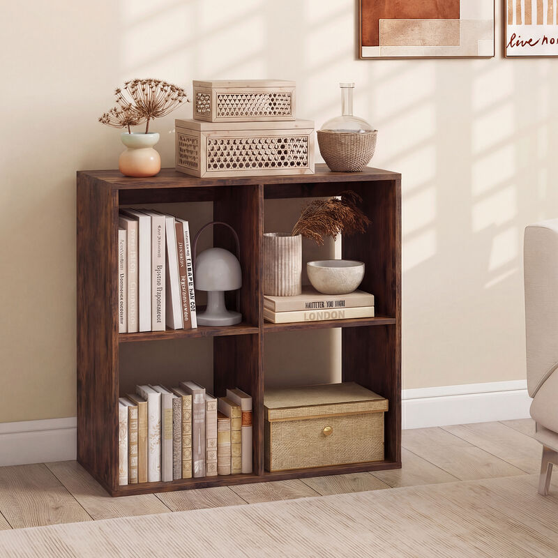 4 Cube Bookcase with Back Guardrail for Bedroom Storage image number 7