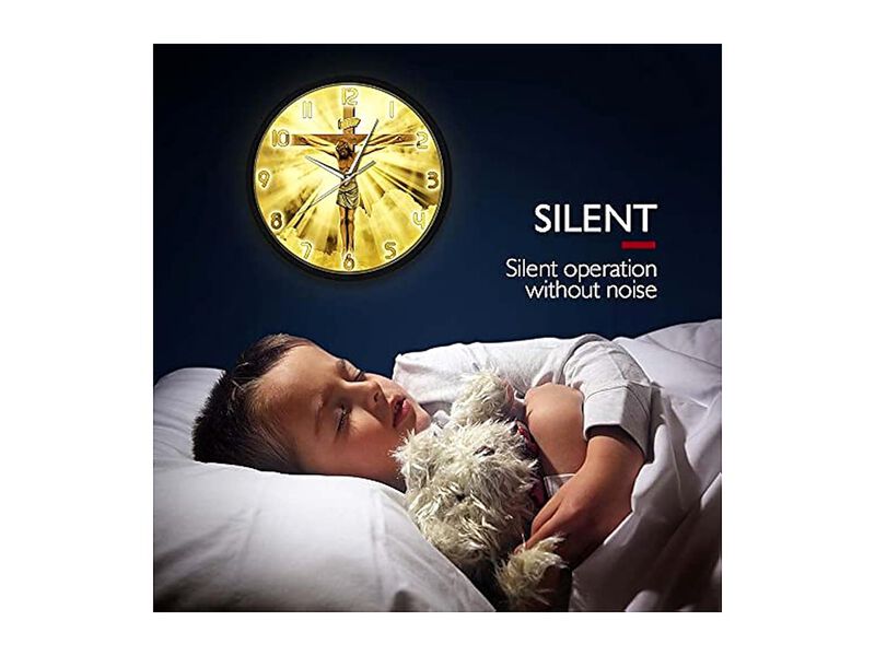 Voice Control LED Lighting Jesus Christ Wall Clock Silent Metal Home Decor image number 3