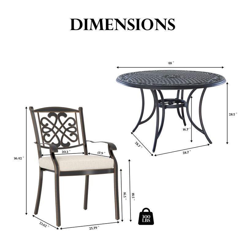 Mondawe 5-Piece Cast Aluminum Diagonal-Mesh Vines Backrest Dining Chairs image number 2