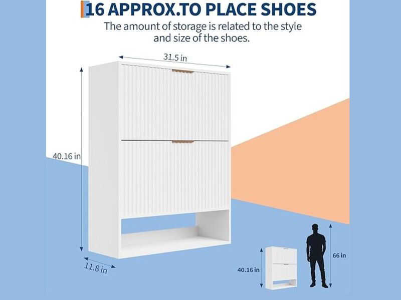 Slim Entryway Shoe Storage Cabinet Flip Drawer White 31 5 Inch image number 2