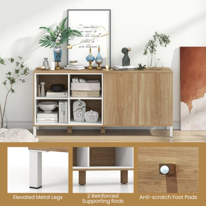 Hivvago 63 Inches Buffet Sideboard with 4 Compartments and Push-to-Open Cabinet