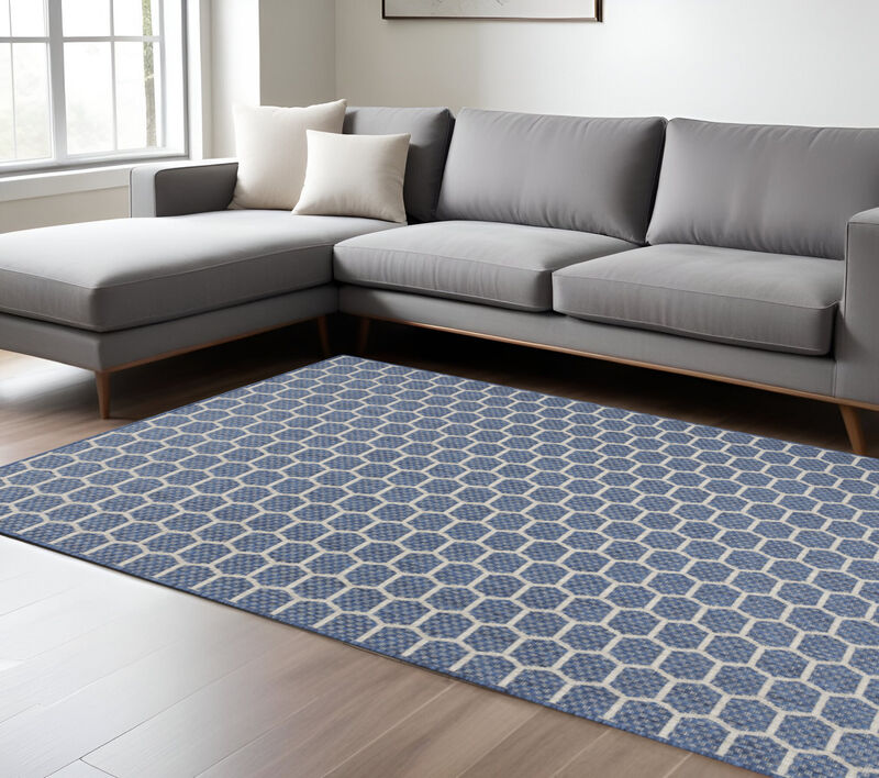 HomeRoots 6' X 9' Blue And Ivory Geometric Indoor Outdoor Area Rug image number 1