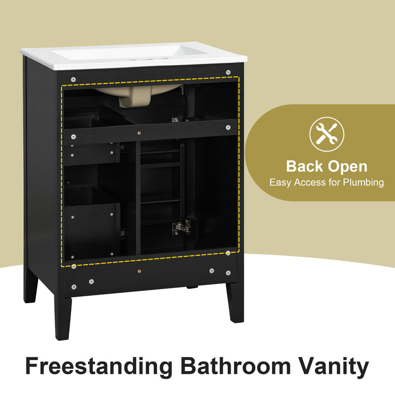 Merax Compact Bathroom Storage Vanity with Left Door Rack Cabinet & 2 Right Drawers image number 7