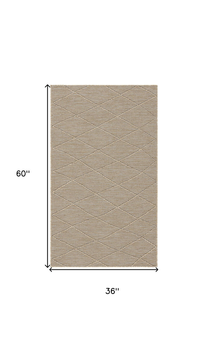 HomeRoots 3' X 5' Natural And Light Brown Geometric Indoor Outdoor Area Rug image number 4