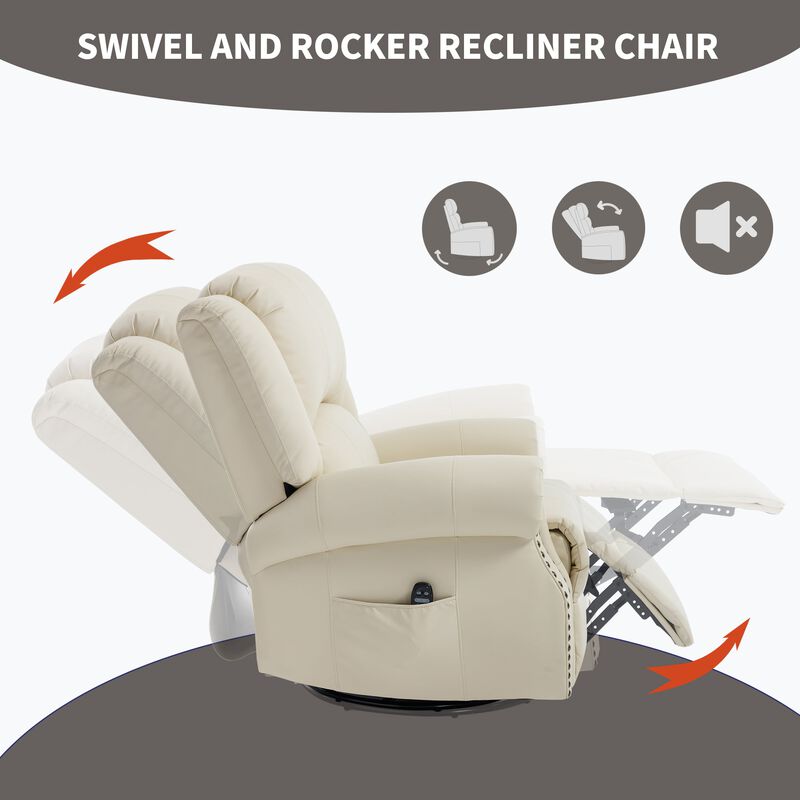 Faux Leather Recliner Chair Rocker Swivel Chair Manual Recliner with Heat & Massage image number 8