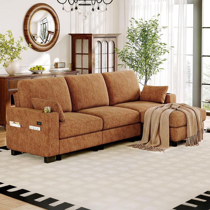 Vipbear 100 Inch Modular Sectional Sofa, Soft Chenille L Shaped Couch with Moveable Storage Ottoman image number 9
