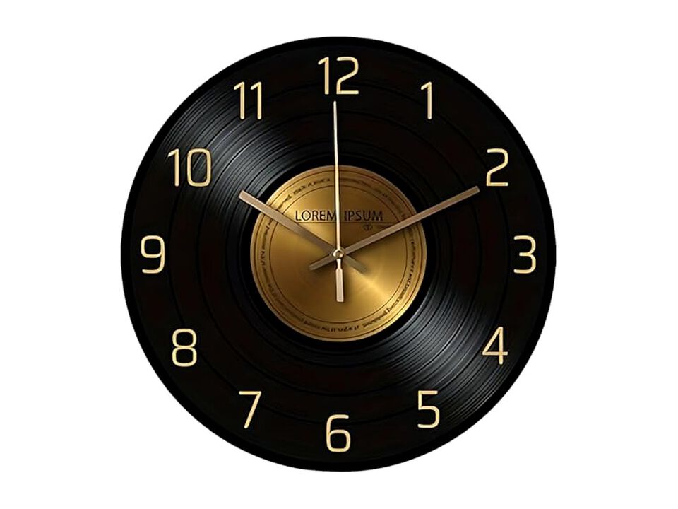 Vinyl Record Vintage Music Studio Wall Clock 12 Inch Silent Non Ticking Black