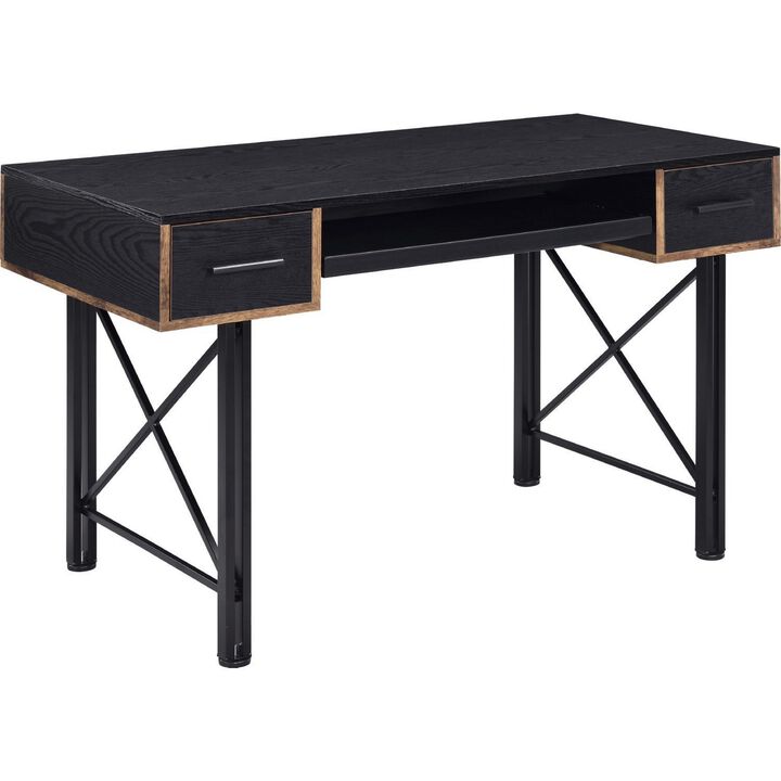 Computer Desk with 2 Drawers and Keyboard Tray, Black-Benzara