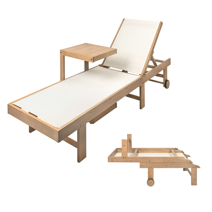 Trabuco Coastal Modern Acacia Wood Mesh 3-Position Outdoor foldable Chaise Lounge Set with Side Table