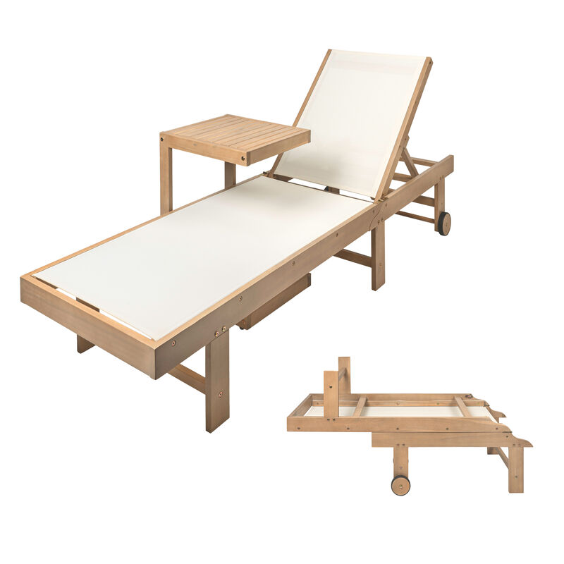 Trabuco Coastal Modern Acacia Wood Mesh 3-Position Outdoor foldable Chaise Lounge Set with Side Table image number 0