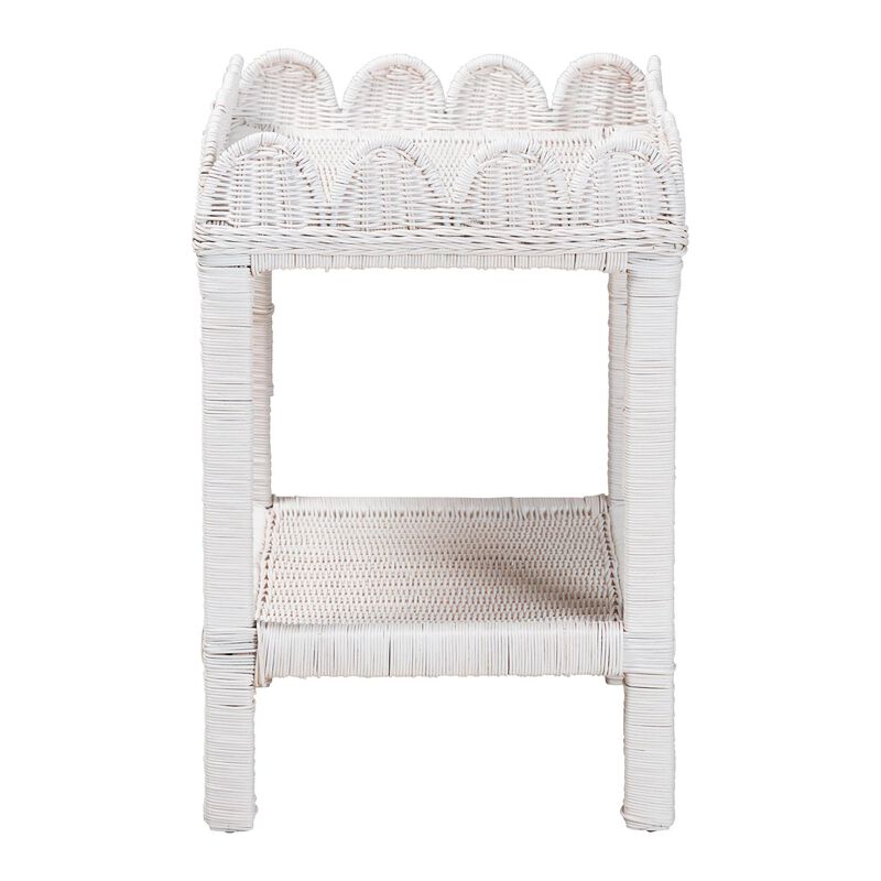 bali & pari Sumana Natural Rattan Side Table - Handwoven Wicker 2-Tier Accent End Table with Scalloped Tray Top for Living Room, White image number 2